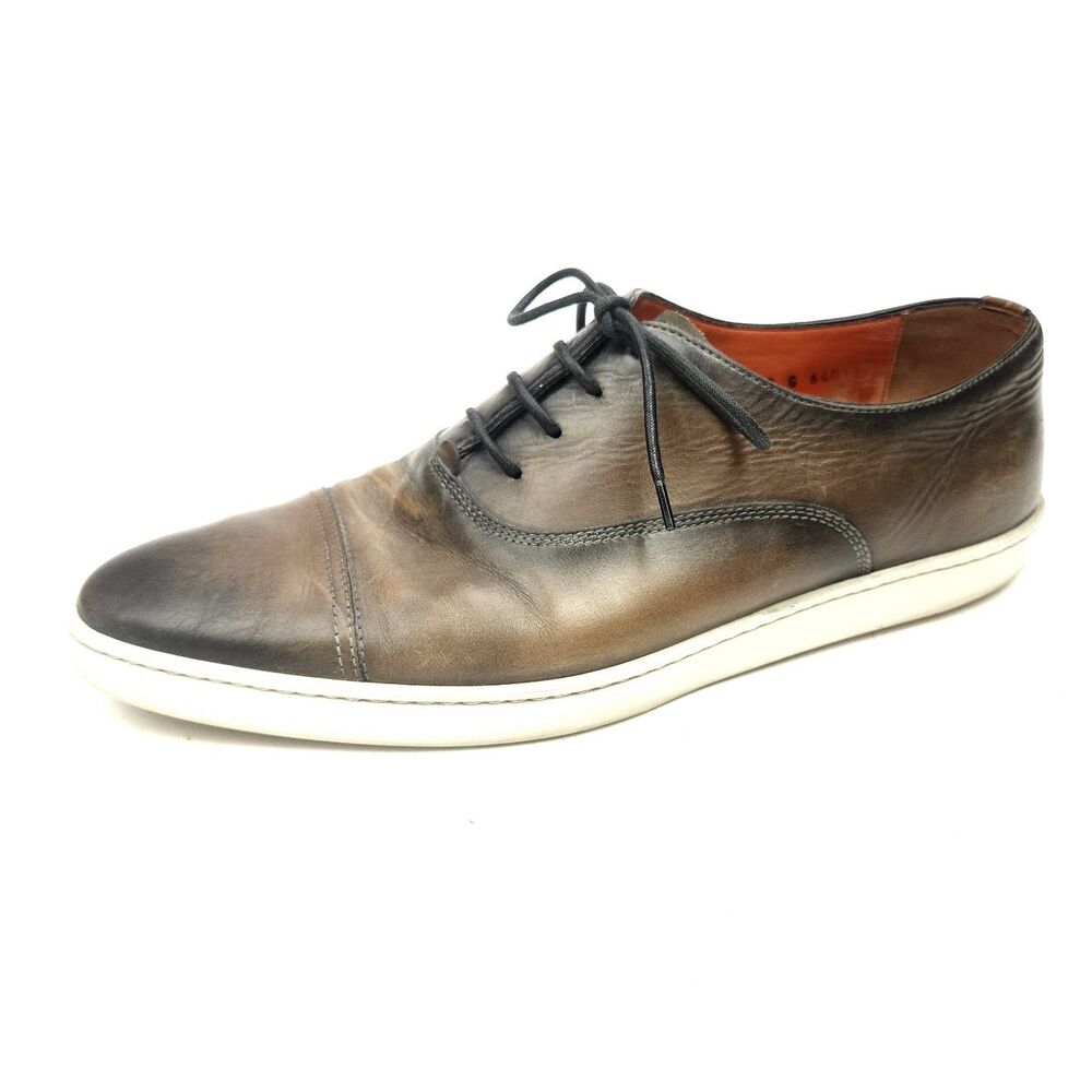 Santoni Mens Shoes 11.5 D Gray Durbin Bund Cap Toe Oxford Italian Leather